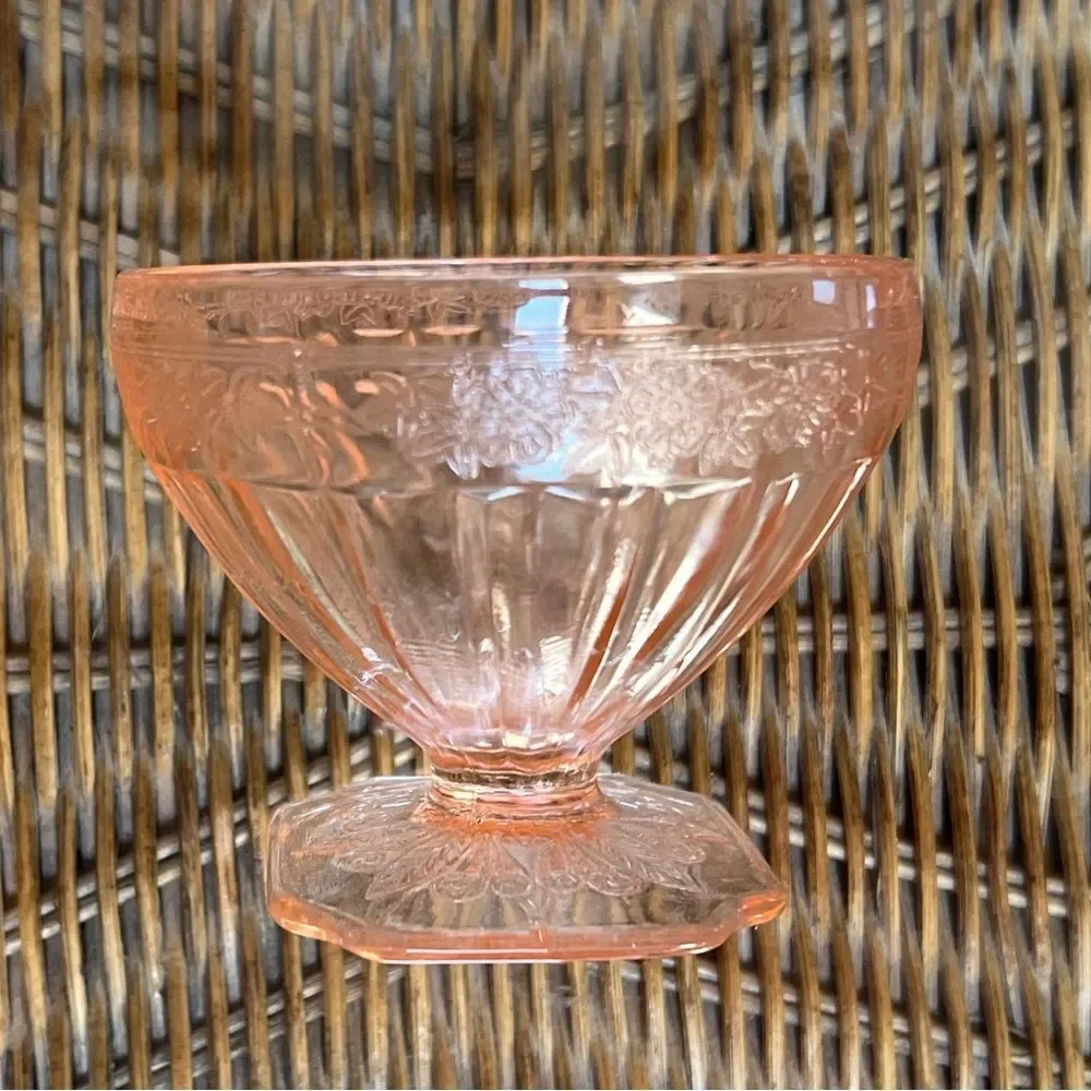 Jeanette Depression Glass Pink Adam Floral Etched Molded 1930’s Ice Cream Dish